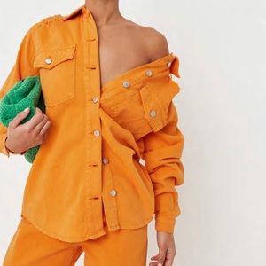 Missguided orange co ord distressed oversized denim shirt